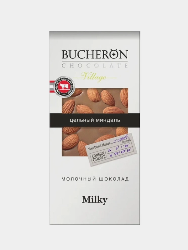 Шоколад молочный BUCHERON VILLAGE, с цельным миндалем, 100г