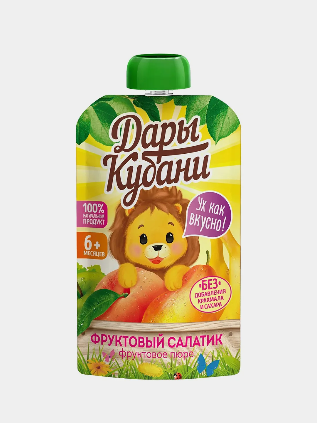 Пюре детское Дары Кубани, из бананов, груши, яблока и персика, с 6 месяцев, 90 г, 12 штук