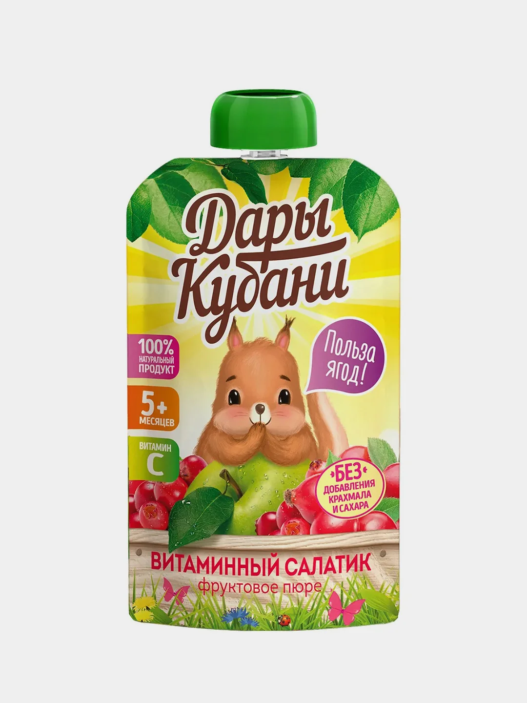 Пюре детское Дары Кубани, из яблок, шиповника и клюквы, с 6 месяцев, 90 г, 12 штук