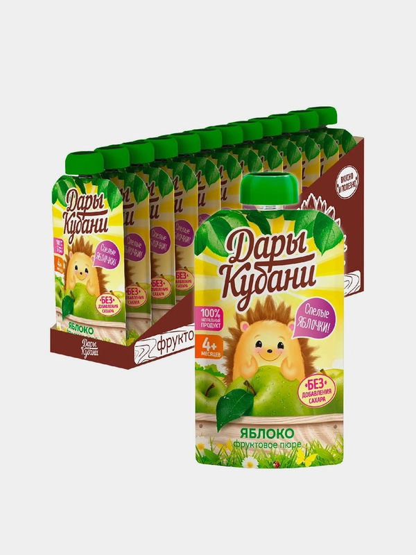 Пюре детское Дары Кубани, яблочное, без сахара, с 4 месяцев, 90 г, 12 штук