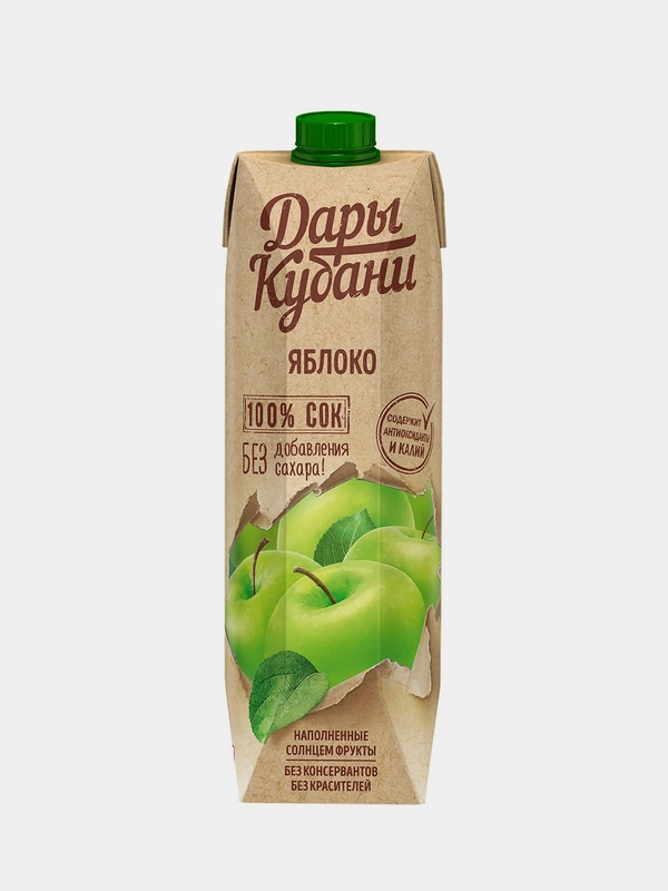 Сок Дары Кубани, яблочный, без сахара, 0,95 л