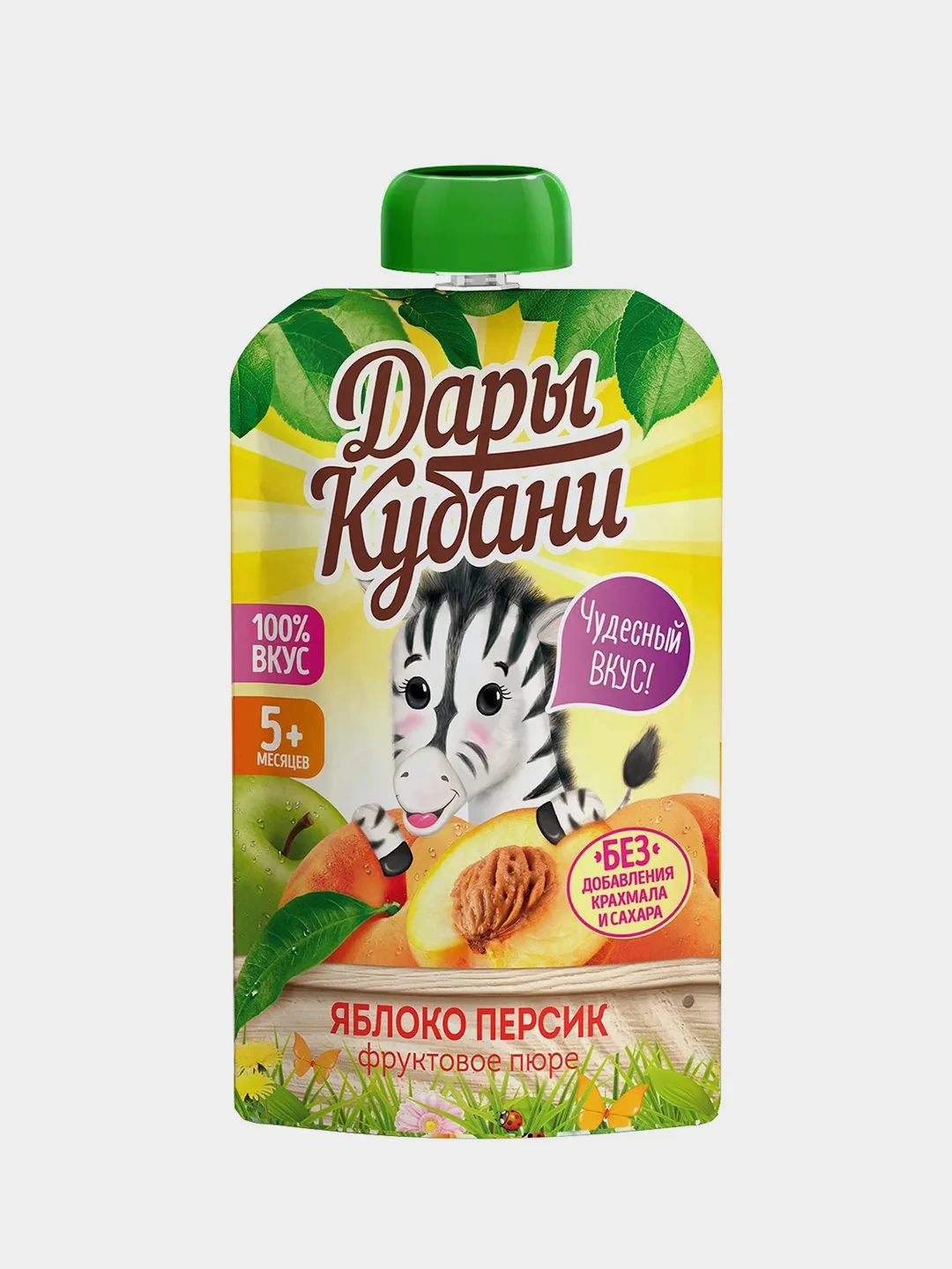 Пюре детское Дары Кубани, из яблок и персиков, без сахара, с 5 месяцев, 90 г, 12 штук