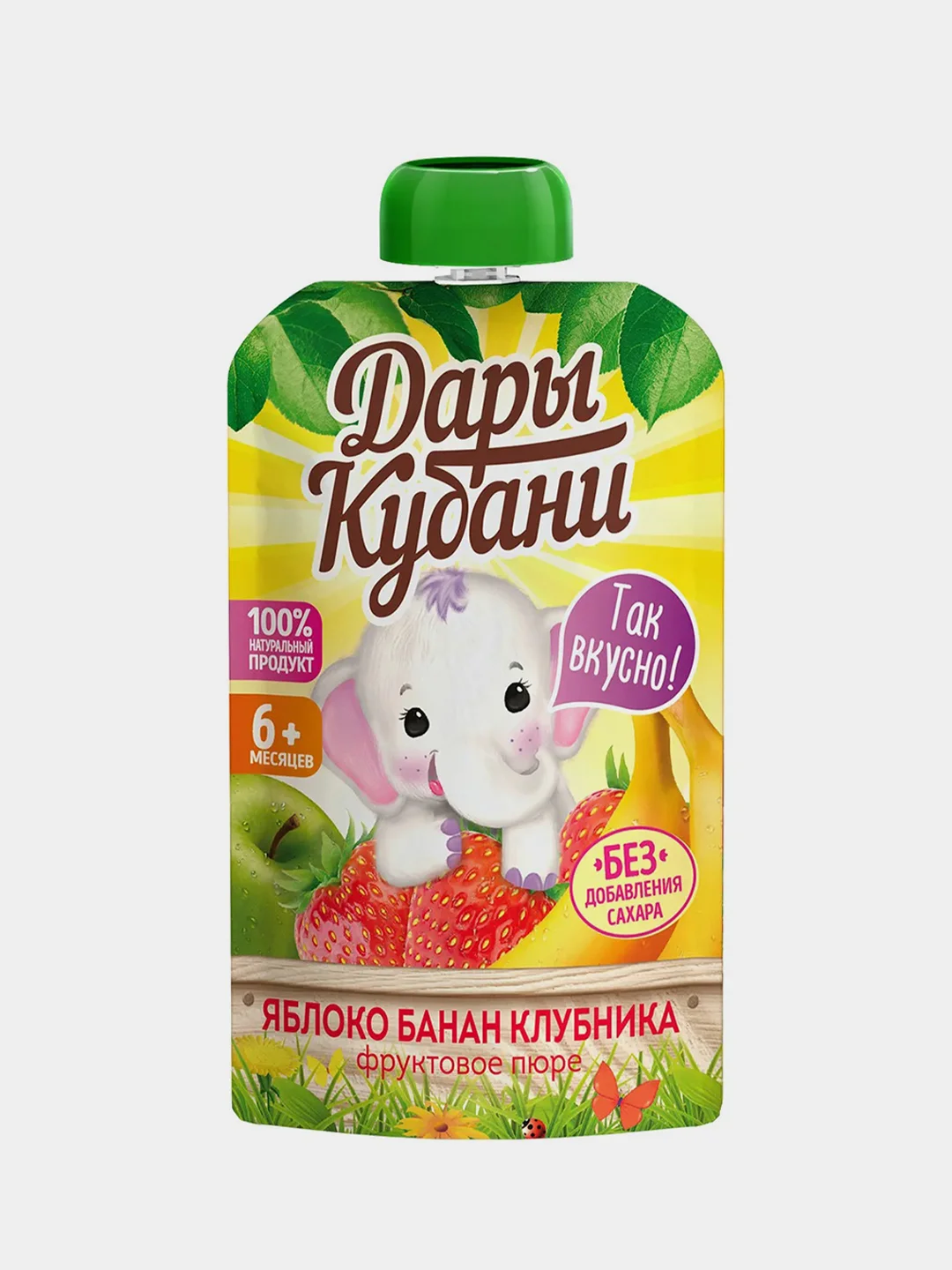 Пюре детское Дары Кубани, из яблок, бананов и клубники, с 6 месяцев, 90 г, 12 штук