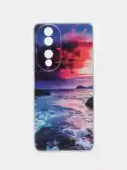 Фиолетовый силиконовый чехол на Honor 90 (Хонор 90), прозрачный, с рисунком
