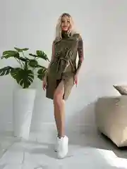Зелёный хаки женское платье, сафари