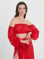 Голубой костюм пляжный летний с топом и юбкой, шифоновый костюм