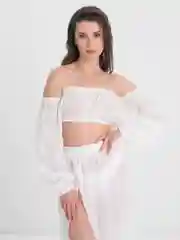 Белый костюм пляжный летний с топом и юбкой, шифоновый костюм