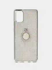 Серебряный чехол со стразами и кольцом держателем для Samsung A31
