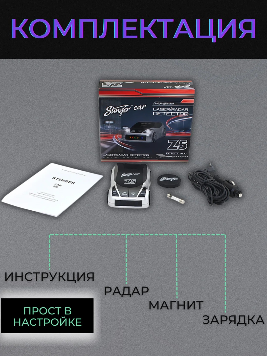 Разноцветный автомобильный радар-детектор/антирадар Stinger Car Z5 Антистрелка