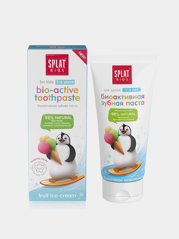 Зубная паста детская Splat KIDS "Фруктовое мороженое", 2-6 лет, без фтора, 50 мл