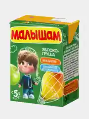 Нектар детский Малышам, яблоко, груша, с 5 месяцев, 200 мл, 18 штук
