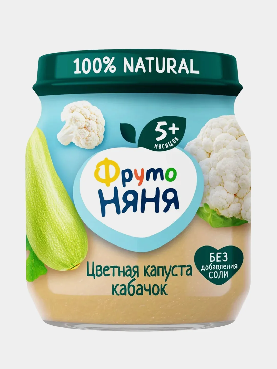 Пюре детское овощное ФрутоНяня, из цветной капусты и кабачков, с 5 месяцев, 110 г, 12 штук
