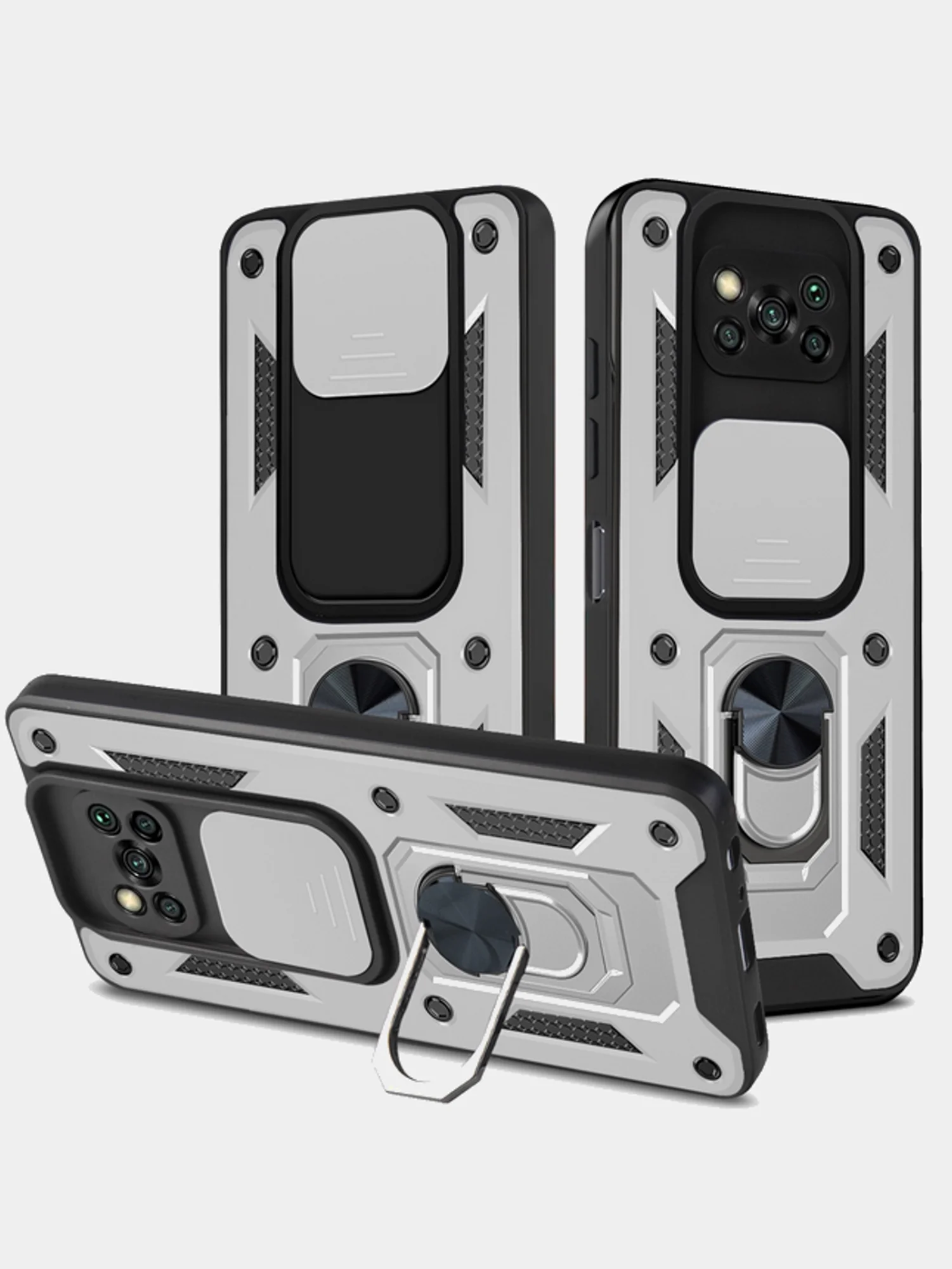 Серебряный чехол противоударный armors для Xiaomi Poco X3 и X3 Pro/Поко Х3 и Х3 Про с защитой камеры