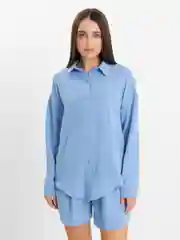 Голубой женский летний костюм с шортами, рубашка и шорты
