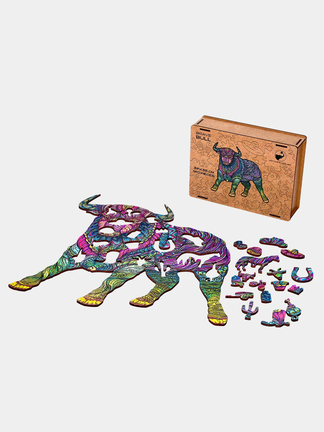 Деревянный фигурный пазл Active Puzzles "Храбрый бык", 37 х 35 см, 170 деталей