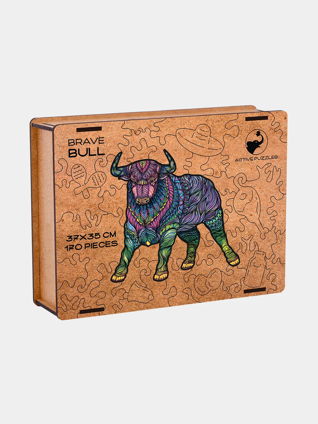Деревянный фигурный пазл Active Puzzles "Храбрый бык", 37 х 35 см, 170 деталей