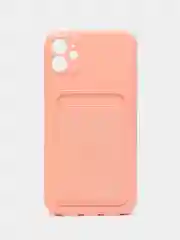 Розовый чехол для iPhone (Айфон) 11 с карманом для карт, силиконовый