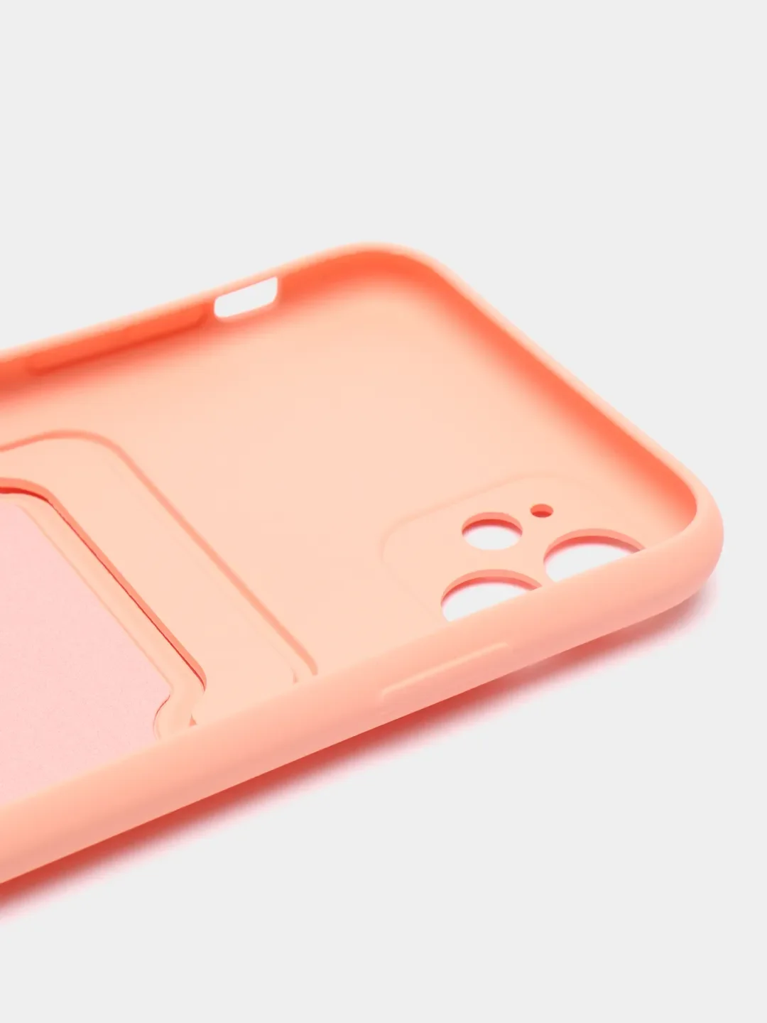 Розовый чехол для iPhone (Айфон) 11 с карманом для карт, силиконовый