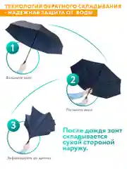 Темно-синий реверсивный зонт-трость, зонт-наоборот, обратного сложения, антиветер с большим куполом