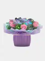 Сиреневый букет из мягких игрушек и бабочек, светящийся, подарок