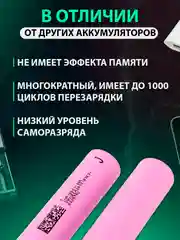Розовый аккумуляторная батарейка Li-ion 18650, 2600 ма/ч, 5C