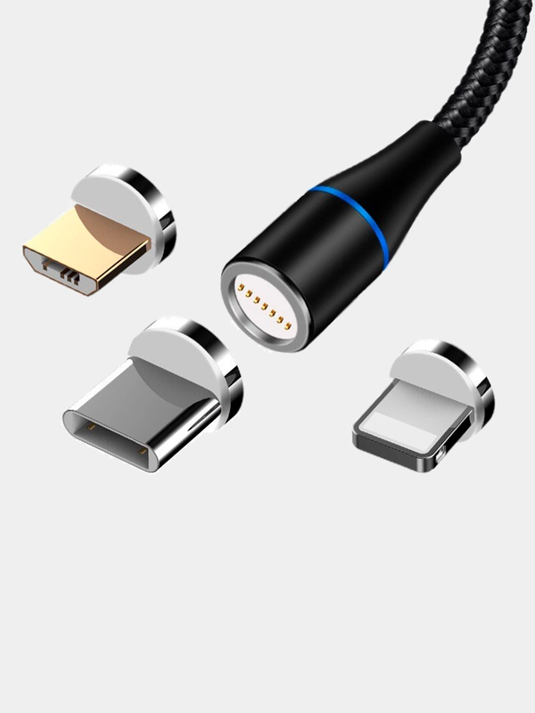 Магнитный кабель, с тремя головками, Type-C, micro USB, Lightning, без головок