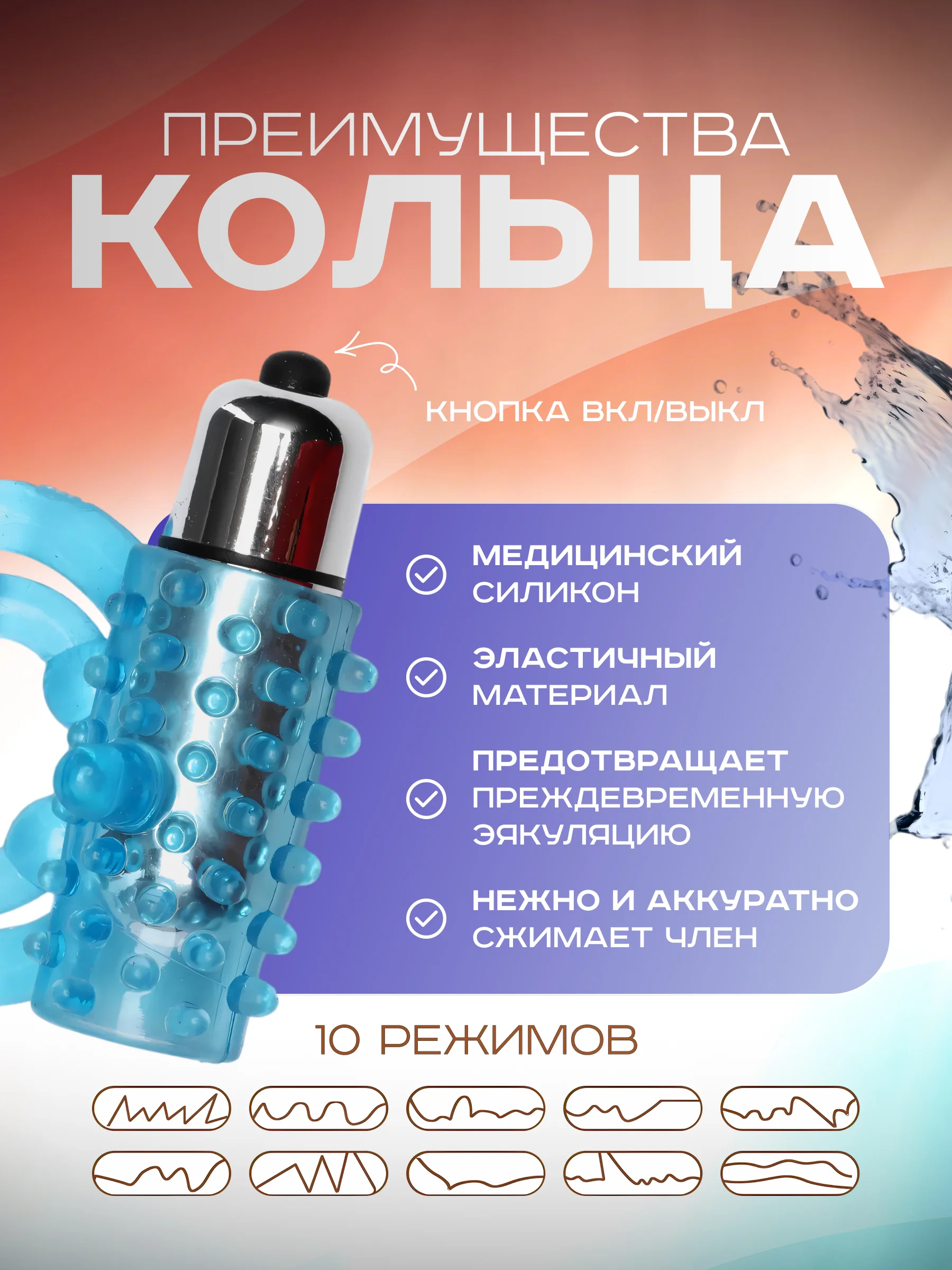 Синий двойное виброкольцо, эрекционное кольцо с вибрацией на пенис и мошонку, стимуляция клитора