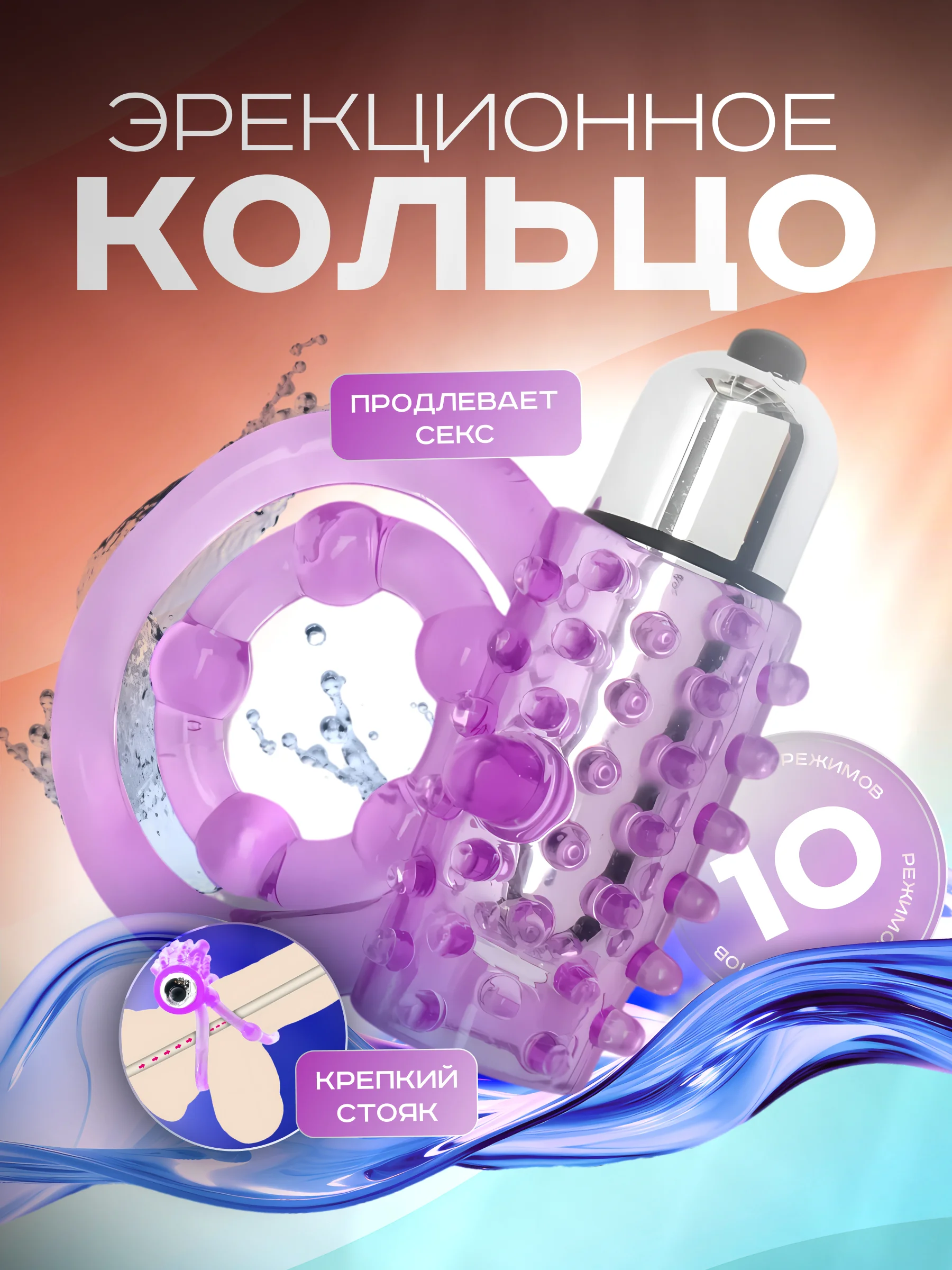 Фиолетовый двойное виброкольцо, эрекционное кольцо с вибрацией на пенис и мошонку, стимуляция клитора
