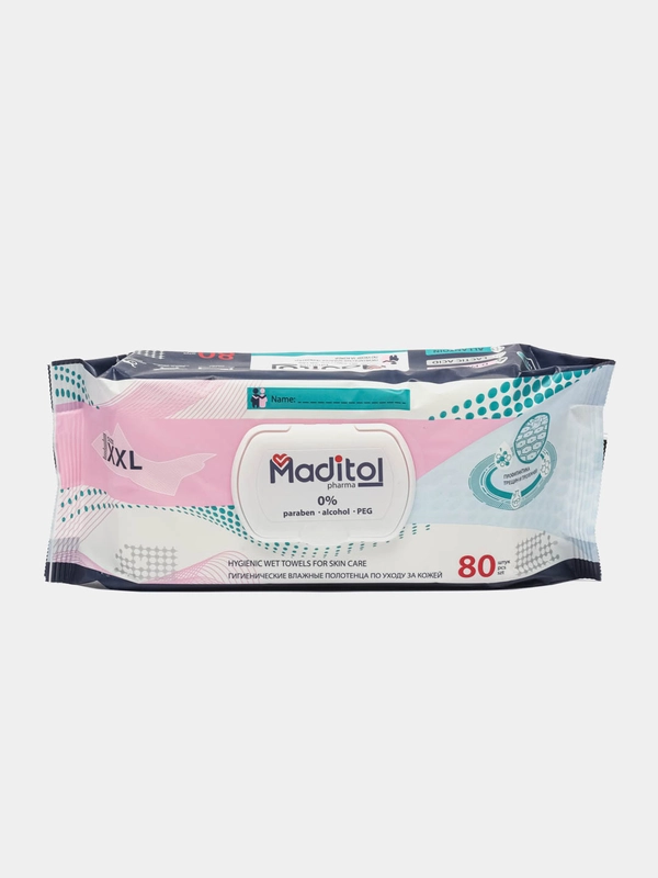 Влажные полотенца гигиенические 80 шт Maditol с Д-пантенолом, салфетки влажные