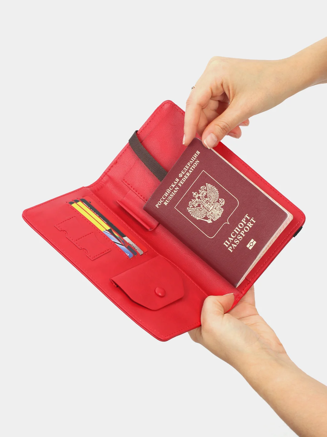 Черный кошелек-обложка для документов, паспорта, карт и денег, с RFID защитой