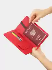 Красный кошелек-обложка для документов, паспорта, карт и денег, с RFID защитой