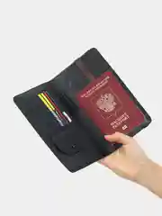 Черный кошелек-обложка для документов, паспорта, карт и денег, с RFID защитой