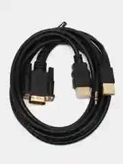 Черный кабель переходник HDMI-VGA со звуком и питанием