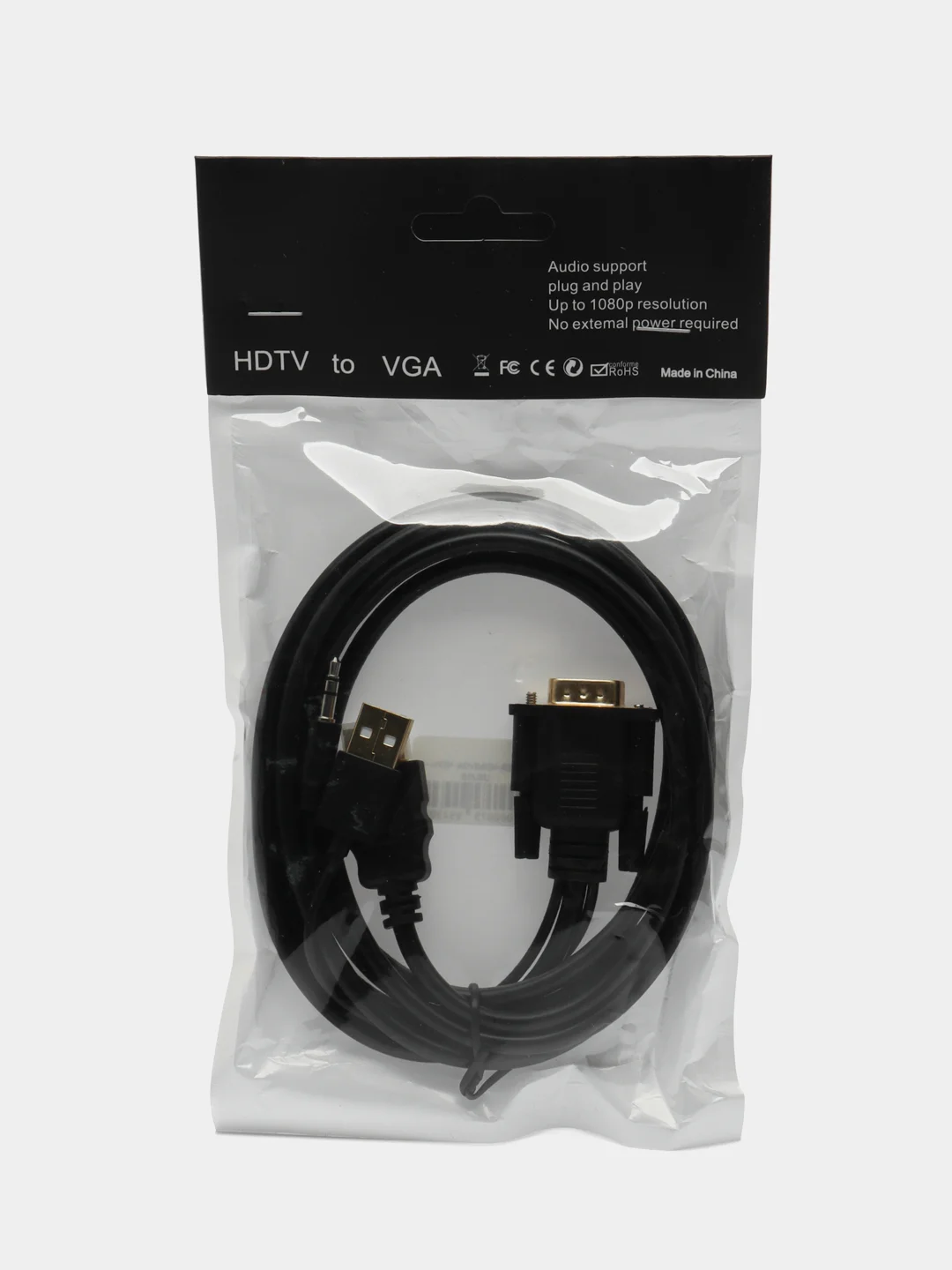 Черный кабель переходник HDMI-VGA со звуком и питанием