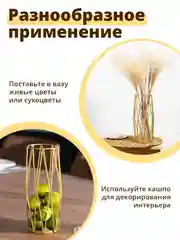 Золотой ваза для цветов и сухоцветов Limpid Side, стеклянная, прозрачная, 28 см
