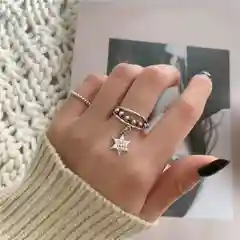 Кольцо многослойное с подвеской и звездой "Safe in my heart"