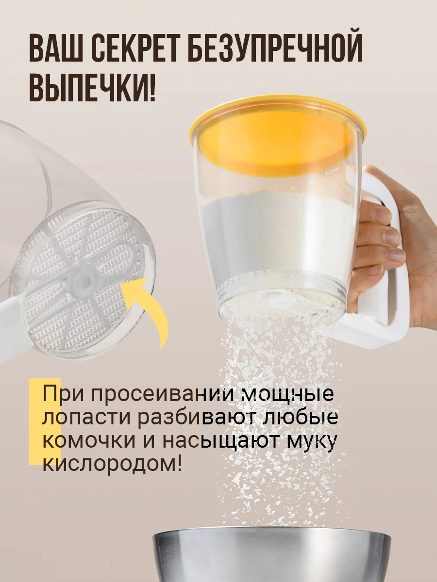 Прозрачный кружка сито для муки Shiny Kitchen, кухонный просеиватель для муки и сахарной пудры