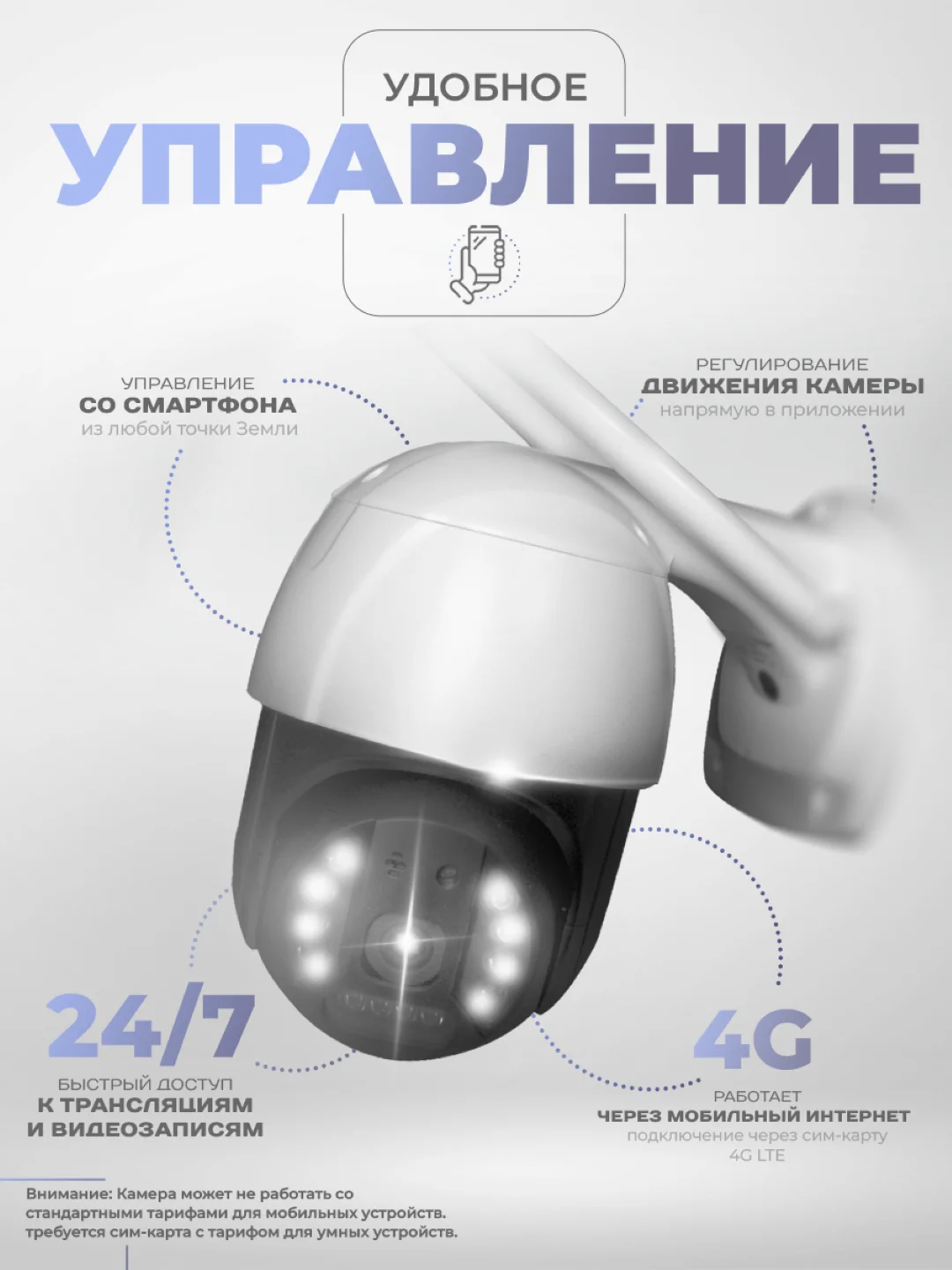 Камера видеонаблюдения поворотная IP 4G 2Мп Ps-Link PS-GBV20 c LED подсветкой для улицы