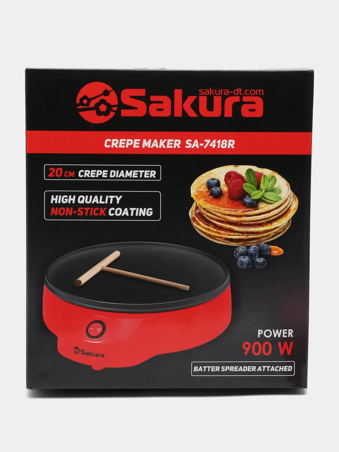 Блинница электрическая SAKURA SA-7418R, 900 Вт, красная