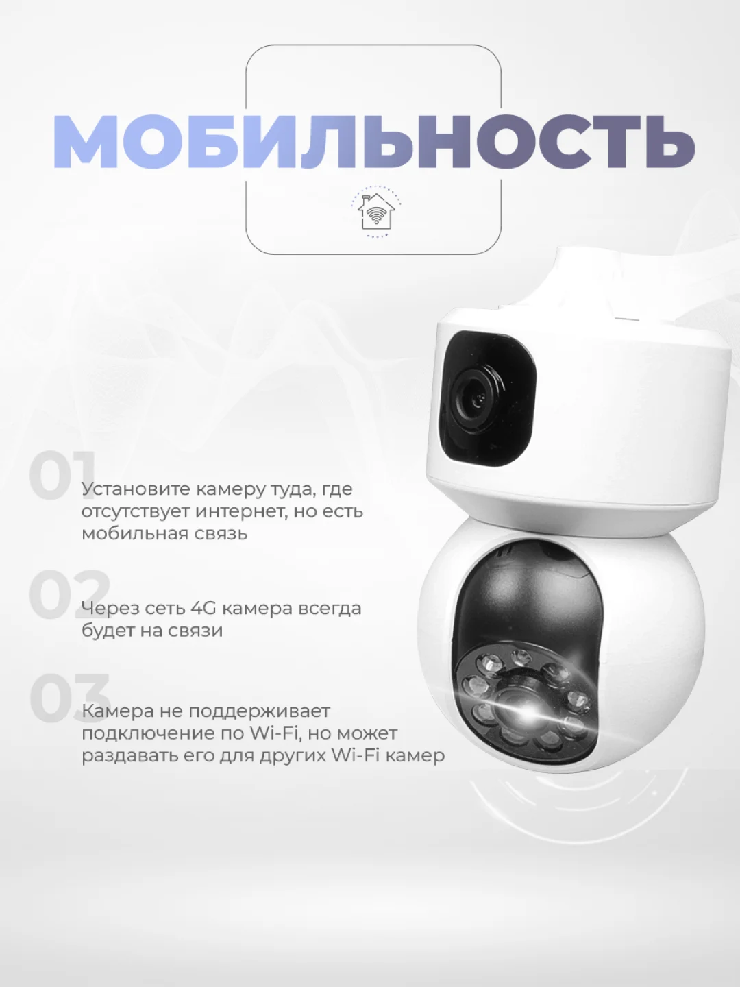 Поворотная камера видеонаблюдения 4G LTE IP 2Мп Ps-Link GBA20 с 2 камерами для помещения