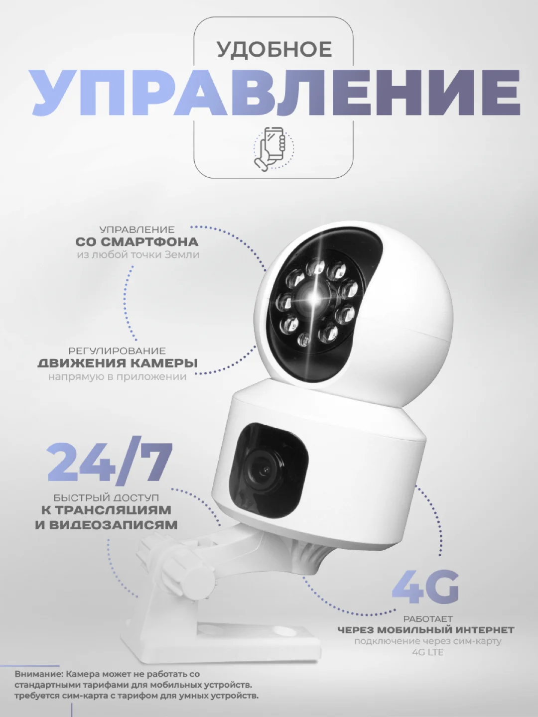 Поворотная камера видеонаблюдения 4G LTE IP 2Мп Ps-Link GBA20 с 2 камерами для помещения