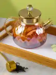 Золотой чайник заварочный стеклянный с ситечком Limpid Side, заварник для чая жаропрочный 1 л