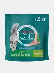 Сухой корм Purina ONE для кошек при домашнем образе жизни с индейкой и злаками, 1,5 кг
