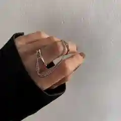 Серебряный набор колец с цепочкой фаланговые, кольцо двойное без размера