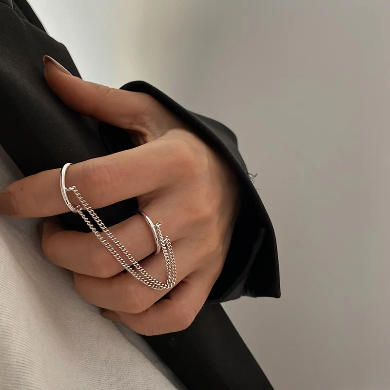 Серебряный набор колец с цепочкой фаланговые, кольцо двойное без размера