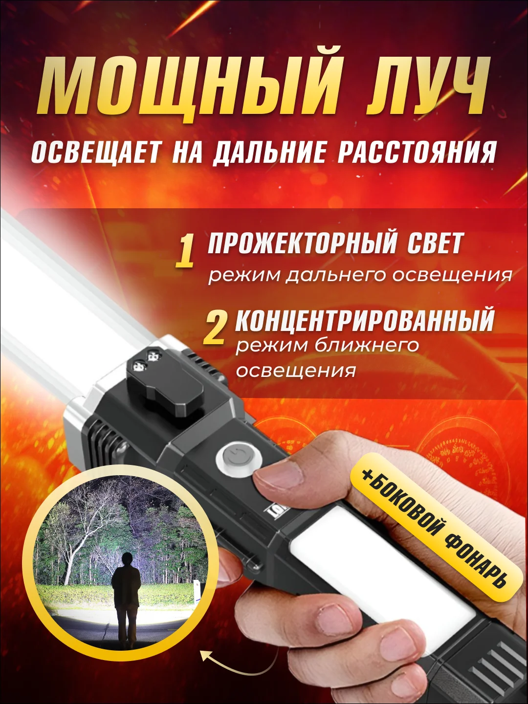 Фонарик аккумуляторный, фонарь кемпинговый, многофункциональный, ручной, USB, Power Bank