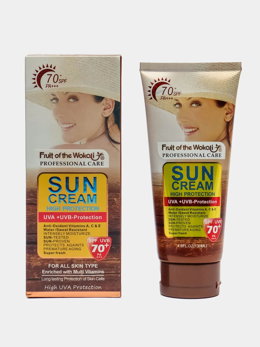 Коричневый солнцезащитный крем для лица и тела Fruit Of The Wokali Sun Cream High Protection SPF/UVB
