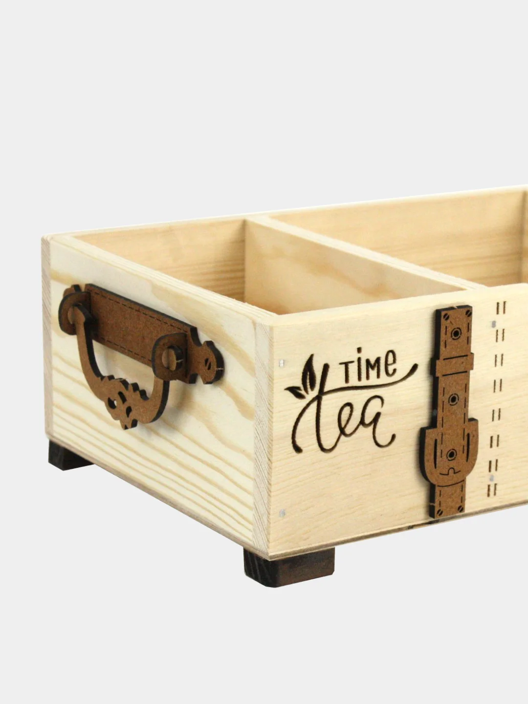 Бежевый салфетница деревянная с подставками под горячее "Time tea". ТМ Канышевы