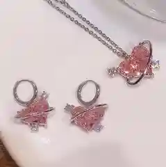 Конфетный комплект, женская цепочка на шею и серьги с кулоном "Сердце"