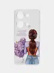 Сиреневый чехол на Xiaomi Redmi Note 13 Pro 4G/Poco M6 Pro 4G прозрачный, с рисунком, защита камеры